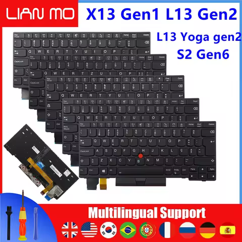 UK US Spanish Replacement Brazil French Portuguese Hebrew Keyboard for Lenovo Thinkpad X13 Gen1 L13 