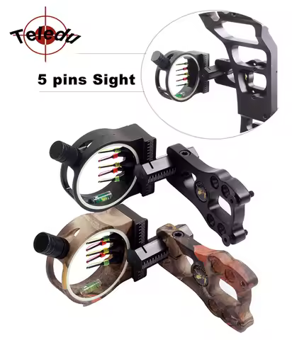 5 Pin Bow Sight 0.029" Fiber Compound Bow Sights with LED Sight Light for Compound Bows Archery Hunt