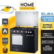 Elba 3 Sabaf Burners Gas Cooker Safety Device w 70L Gas Oven EGC-C9703G (BK) | 4 Sabaf Burners EGC-C