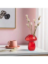 1個蘑菇花瓶,蘑菇玻璃花瓶,小花瓶,玻璃植物盆花卉整理容器,蘑菇水耕盆栽器,適用於居家裝飾或擺放中心花瓶