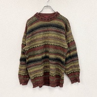 古著 BURTON 羊駝毛混紡腈綸針織衫，全身印花，顏色， M 碼