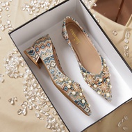 666-21 Rhinestone Shoes Women Full Diamond Thick Heel Shallow Mouth Fairy Style JN6B