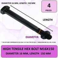 M18x150High Tensile Hex Bolts with Nut - 6pcs/order, 18mm diameter x 150mm length VARIOSS BOLTS