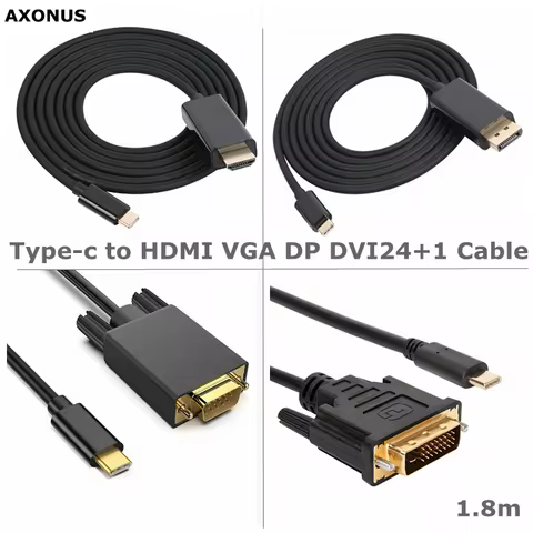180cm Type-C to DisplayPort VGA HDMI Compatible DVI 24+1 Cable 6.6ft（ 4K@60HZ 2K@165Hz ）USB-C 1080p 