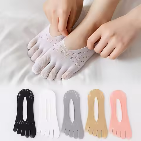 5 Pairs Women Socks with Fingers Breathable Summer Thin Transparent Sock Invisible Elastic Boat Sock