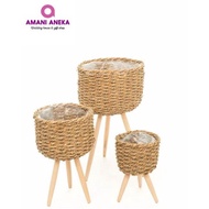 Ready Stock Viral Flower Plant Pot Rattan Basket Pasu Berkaki Bekas Buatan Rotan Pasu Bunga Pokok Hi