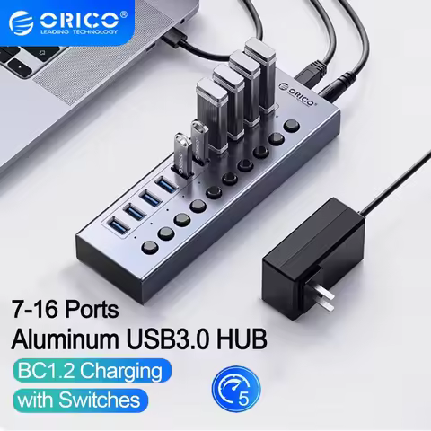 ORICO 7/10/13/16 Port Aluminum Industrial Hub USB 3.0 Splitter Dock Station for Pc Accessories Usb A