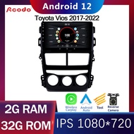 Acodo Android รถวิทยุสำหรับ Toyota Vios Yaris 2018-2020 2din Android 12 iPS DSP หน้าจอพร้อม RAM 2G 4G ROM 32G 64G แยกหน้าจอ WiFi GPS YouTube ปลั๊กตรงและหน้ากาก