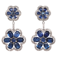 ต่างหูพลอยแท้ ไคยาไนต์ (Kyanite) 5 x 7 mm. ล้อม เพทาย-ขาว เงินแท้ 925 ชุบทองคำขาว