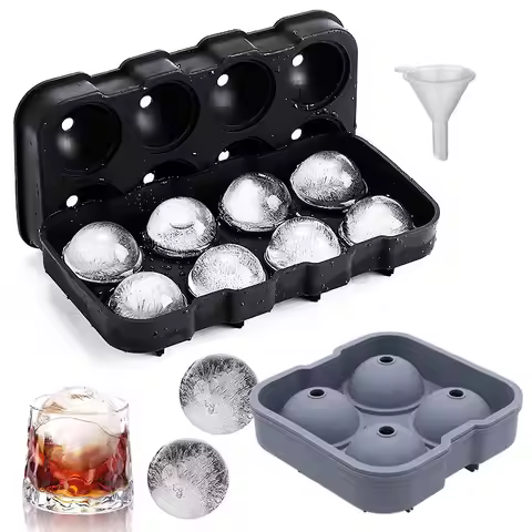 Large Sphere Ice Cube Molds 4/8 Grid Whiskey Ice Mold Leak-free Round Ice Cube Mold Easy Fill & Rele