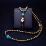 福祿壽三星加持:三眼天珠 海藍寶佛珠 天河石佛珠 108顆綠檀念珠