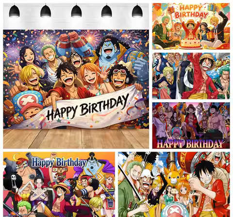 Luffy One Piece Photography Backdrop Banner Anime Theme Pirate Ship Zoro Poster Children Boys Birthd