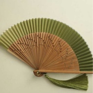 Moon Fan 22cm Female Fan Grass Green Folding Fan Dance Hanfu Fan Cool Portable Small Portable Cool