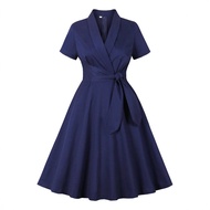 Vintage Women's Dress Cotton Short-sleeved Elegant 50s Dress