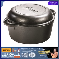 Lodge L8DD3 Cast Iron Double Dutch Oven, 5-Quart, Black Cover converts to 10.25 inch Skillet