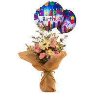 FNP Pleasing Mixed Flowers Bouquet with Birthday Balloon Set