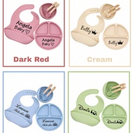 1/4Pcs Custom Engraving Name Baby Silicone Tableware Set, Personalized Soft Silicone Fork Spoon With