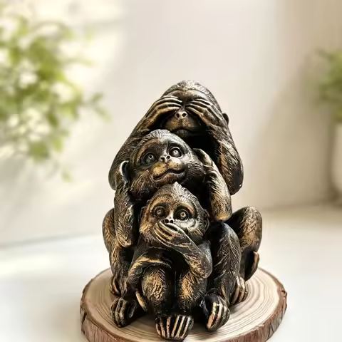 Mini Retro Brass Creative Cute 3-Monkeys Sitting Statue Animal Sculpture Home Office Desk Decorative