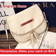 🎁 VELLA Tassel Bag Zip Leather Sling Hand Beg Ukir Nama Tangan Wanita Handbag Handbags Fringe Bag DI