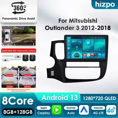 Hizpo 2Din 360Camera Car Intelligent Systems Android 14 Car Radio for Mitsubishi Outlander 3 GF0W GG