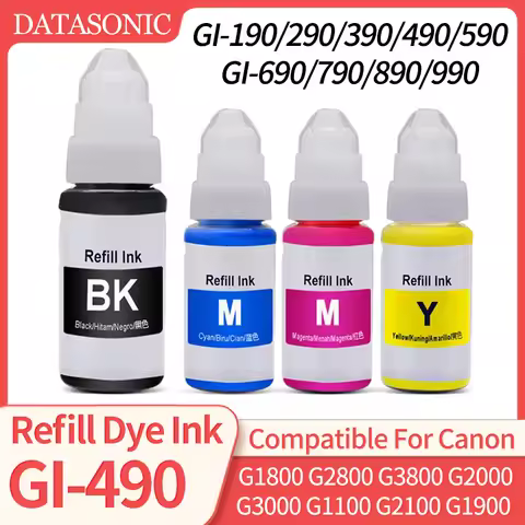 Refill Dye Ink BK/C/M/Y For Canon Refillable Inkjet Printer G1800 G2800 G3800 G1000 G2000 G3000 G110