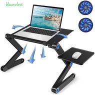 BLUEVELVET Foldable Laptop Table, CPU Cooling Fan USB Ports Portable Computer Laptop Desk, Lightweight Aluminum Height Adjustable Mouse Pad Notebook Riser Gift