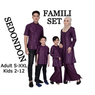 Baju Raya Sedondon Set Famili Baju Kurung Ibu Anak Perempuan dan Kurta Ayah Anak Lelaki Japanese Cotton Foil Print