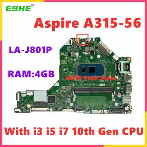 For ACER Aspire A315-56 Laptop Motherboard NBHS511001 FH5LI LA-J801P Mainboard With i3 i5 i7 10th Ge