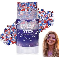 4th of July Glitter Stick, 2026 Red,  & Blue Body & Hair Sparkle Face Body Glitter for Independence 