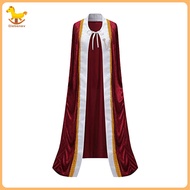 Women Halloween Cloak King Queen Cosplay Lace-up Floor Length Color Matching Lace Decoration Perform