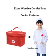 32pcs Wooden Doctor Toy Set Wooden Medical Tools Set Doctor Costume Dentist Wooden Toy Set Role Play