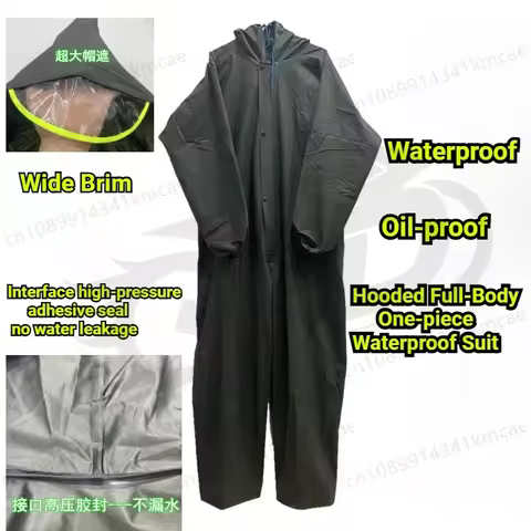 Full Body One Piece Raincoat Hooded PVC Waterproof Long Overall Rain Suit for Farming Construction M