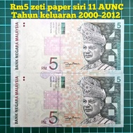 (A355) Rm5 siri 11 zeti paper duit kertas lama duit syiling lama mata wang lama duit kertas Malaysia