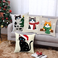 Christmas Theme Cartoon Cat Cute Pillowcase Atmosphere Decoration Printed Linen Sofa Bedroom Lumbar 