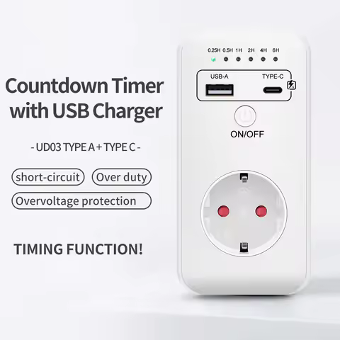 UD03 Timing Controller Electronic Protector Socket EU Plug Countdown Programmable Timer Switch 6 Hou