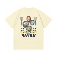 2026 EVISU Baharu Baju-T Bercetak Lelaki dan Wanita, Baju Kasual Lengan Pendek, Baju-T Pasangan, Baj