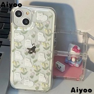 ✅Tulip cat Apple 14/13Promax phone case 12/11pro transparent xr/xs soft 7/8Plus Women's ins style ap