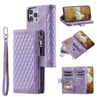 Suitable for 17 PRO MAX Case Casing IP 手机壳 Lambskin Zipper Bag 16 Wallet Card Slot Flip Leather