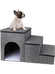 1套可摺疊的寵物梯子,附有儲物區和公寓,高度可調節的踏板,適用於沙發/床,可折疊的防滑小狗/貓斜坡道