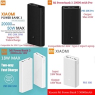 SG STOCK - Xiaomi Powerbank 50W 20000MAH 10000MAH Laptop Chargeable USB Type C A 3 Output Fast Charge Mobile Phone Black