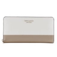 Kate Spade Spencer 雙色拉鍊長版皮夾（PWR00281 ） ，白色/米色皮革。二手。
