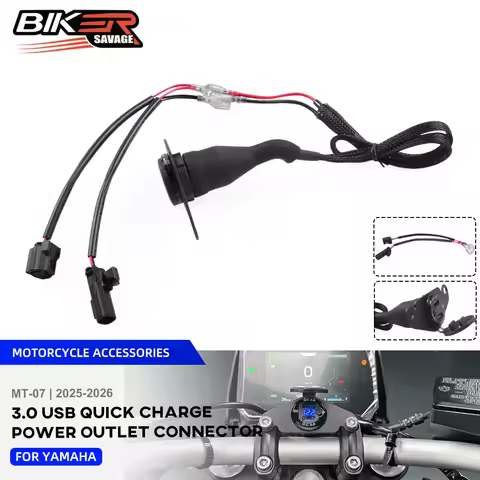 2026 MT07 3.0 USB Quick Charge Y Splitter Cable For Yamaha MT-07 Motorcycle Accessories 2 Pin Power 