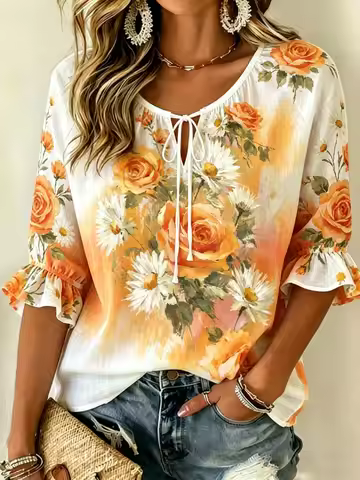 Ins Style Minimalist Women's Half Sleeve Loose Shirt, Casual Fresh Breathable Version With Youth Tem