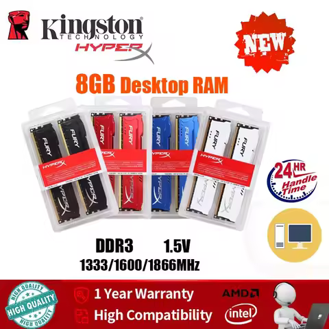 2PCS Kingston Hyperx 8GB DDR3 RAM Desktop Memory DIMM 1333/1600/1866MHz 240Pin 1.35V/1.5V RAM PC3- 1