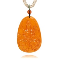 【正佳珠寶】蜜蠟琥珀 頂級雞油黃 文殊菩薩 22.7g 蜜蠟琥珀吊墜