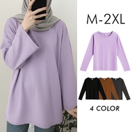 Baju Lengan Panjang Wanita Oversize T-Shirt Perempuan Long Sleeve Plain Top Korean Style Simple Wear