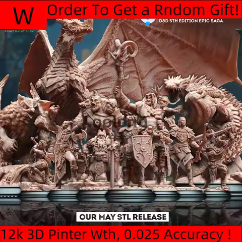 Dnd Miniatures Figures 3d Printing [Adventurer] Warrior, Ranger, Green Dragon, Dragonborn, Sage Ogre