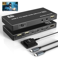 USB C KVM Switch 2x1 4K Type C HDMI KVM Switch 2 in 1 out Support PD Charging for 2 Loptop Share 1 H