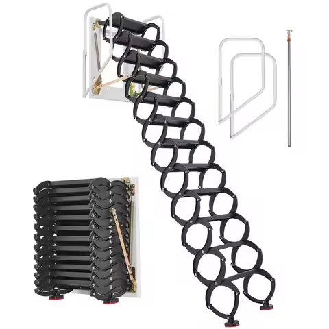 VEVOR Attic Ladder Wall-Mounted 660 LBS Capacity Fits 9.5 to 10 ft Ceiling Height with Handrails for