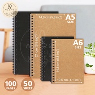 A5 A6 Vintage Aesthetic Notebook Black Cover & Kraft Cover Notebook/ 50-sheet Notebook/ 100 Pages